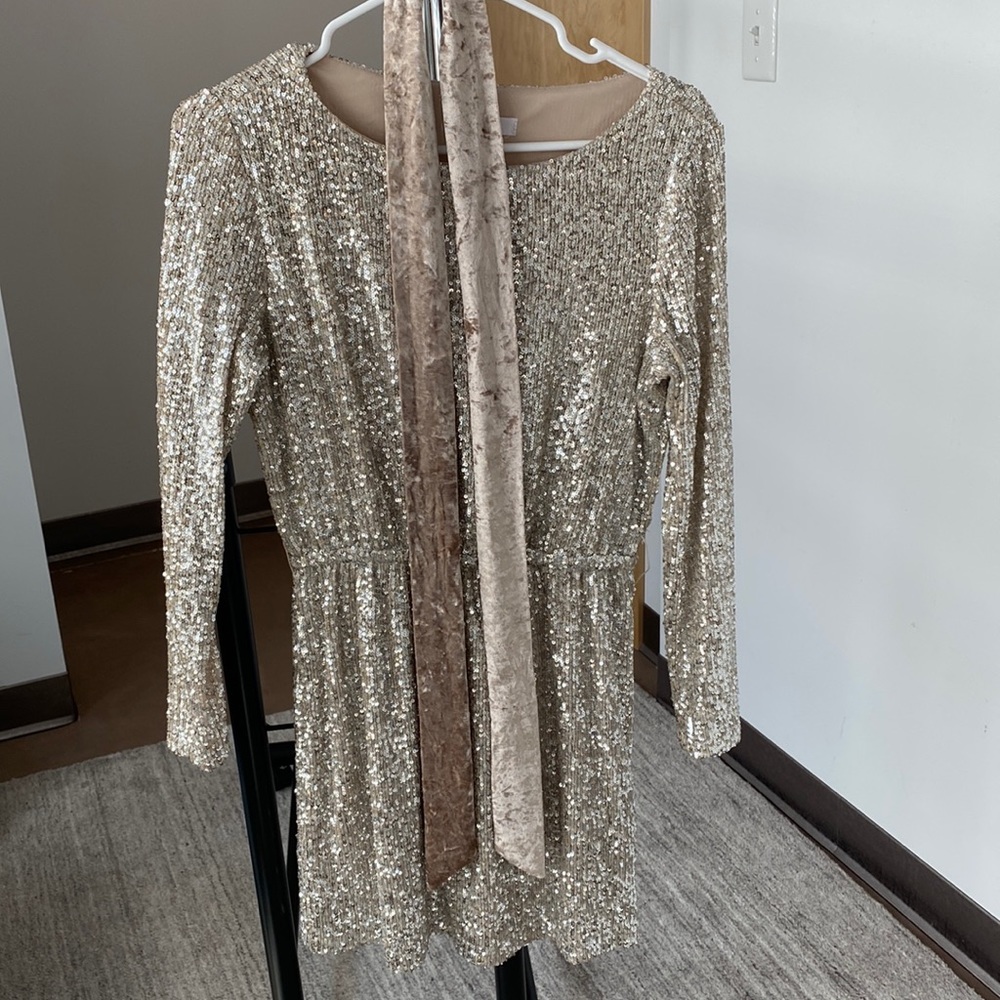 BB Dakota Sparkly Silver Sequin Dress with Belt